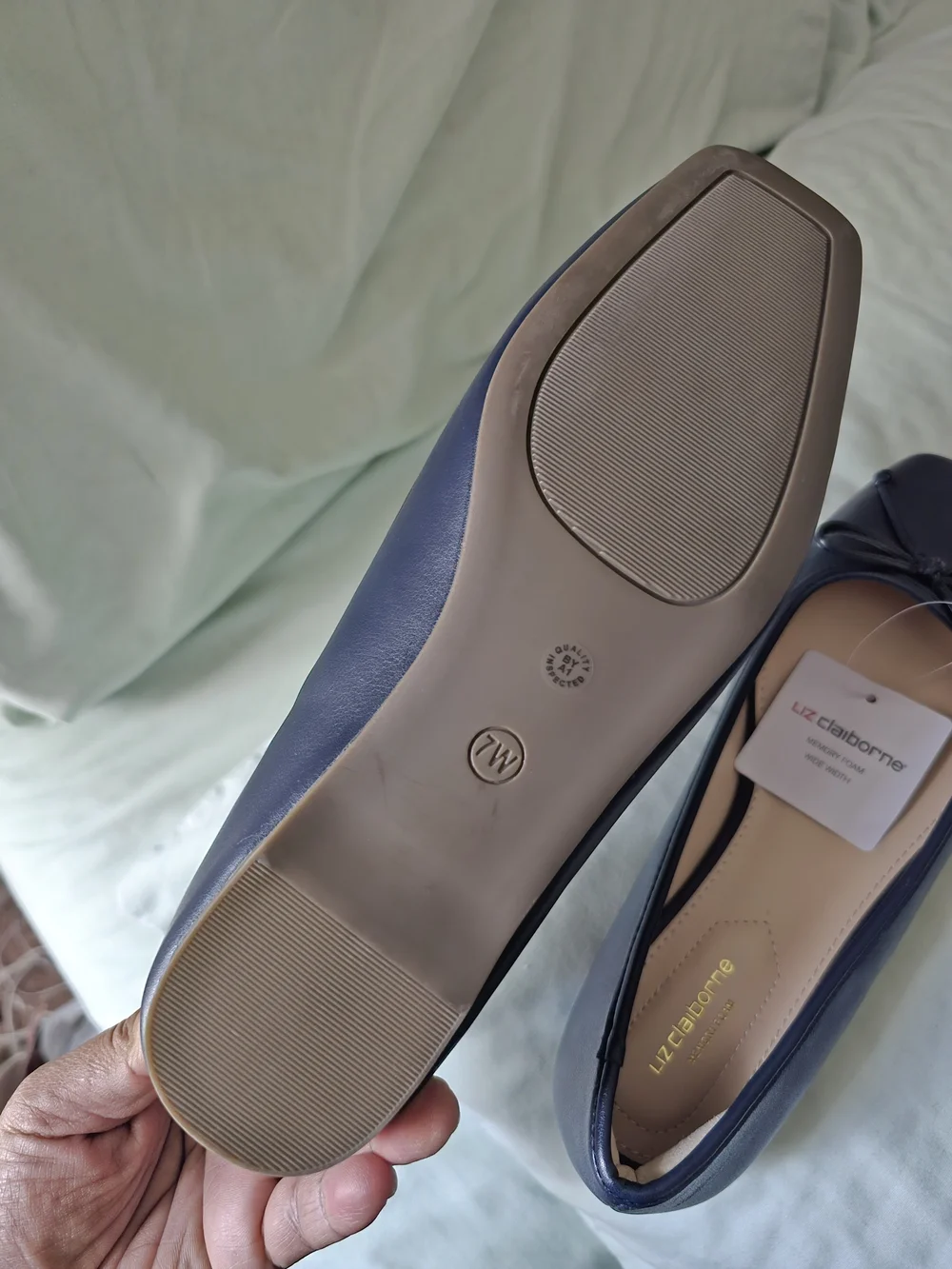 Liz Claiborne Navy Square-Toe Bow Flats